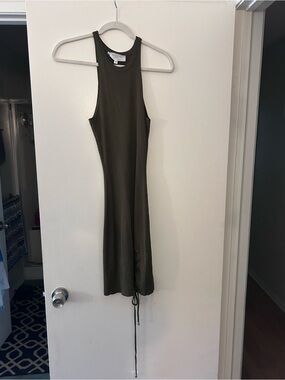 Guess Olive Green Ribbed Midi Tank Dress